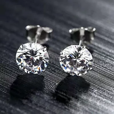 2 X Classic Sterling Silver Small Cubic Zirconia Stud Earrings For Men Women • $7.99