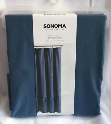 $18.97 • Buy $43 Sonoma Goods For Life Ellison Ruffle Navy Blue Fabric Shower Curtain New
