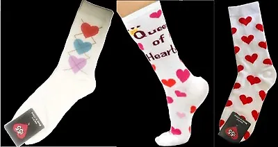 Womens Girls Funky Novelty Valentine QUEEN HEARTS Love Print Crew Socks-Choose 1 • $6.97