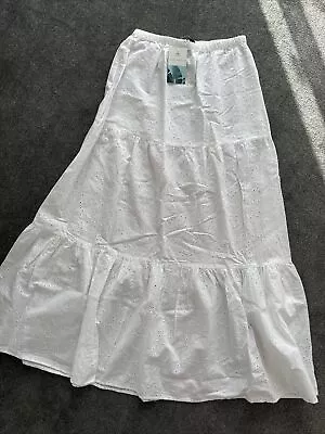 Marks And Spencer Beachwear Embroidery Anglais Tiered Midi Skirt Size 10 • £14