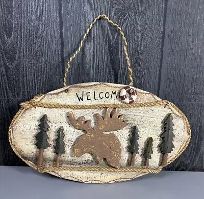 WELCOME Sign Rustic Cabin Decor Moose & Pine Tree  For Ski Lodge Vacation Home • $19.99