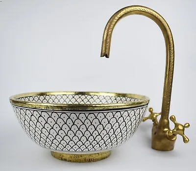 Brass Vessel Sink Moroccan Ceramic Sink Artistic Top Sink Free Brass Drain • $219