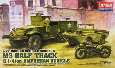 1/72 M3 Half Track & 1/4ton Amphibian Vehicle  Academy 13408 Plastic Model Kit • $18.60