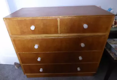 Vintage Mid Century Meredew 2 Over 3 Drawer Light Oak Chest Of Drawers Veneer • £90