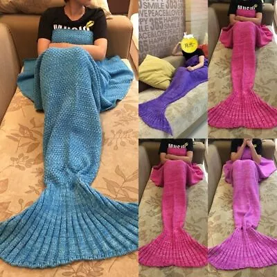 £8.72 • Buy Handmade Kids Adult Mermaid Tail Warm Blanket Fish Scales Knitted Crocheted Rug