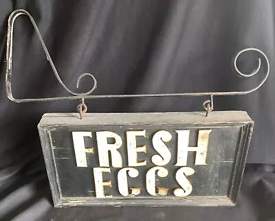 Vintage 1940s Wood & Cut Out Tin Letters Farm Trade Sign Double Sided Fresh Eggs • $199.99