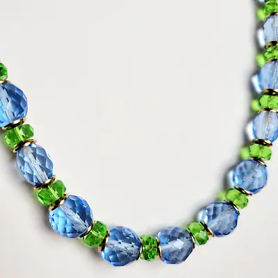 Vintage Necklace 22'' Czech Blue Glass Beads  Art Deco Women's Jewelry • $44.75