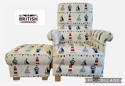 £309.99 • Buy Fryetts Maritime Blue Fabric Adult Chair & Footstool Armchair Nautical Boats New