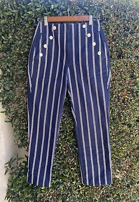 J.CREW NWOT Navy Nautical Embroidered Striped Sailor Pants Women's Size 2 • $54.99
