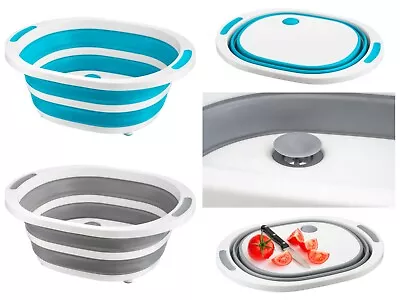 7L Silicone Collapsible Washing Up Bowl With Plugged Drain Basin Camping Compact • £9.49