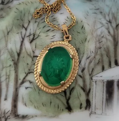 VINTAGE GREEN CAMEO Set In Victorian Style PENDANT SETTING • $14