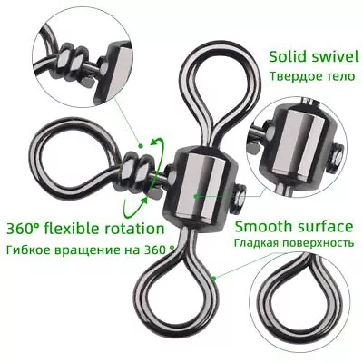 Cross Line T-shape Fishing Swivels 3 Way Bearing Swivel Fishhook Connector • $12.04