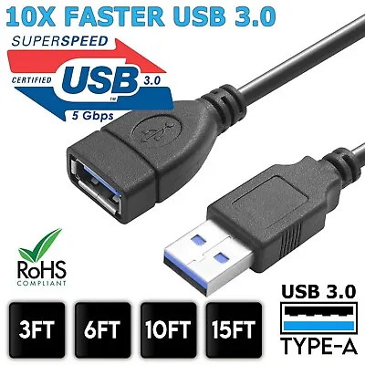 USB 3.0 Extension Extender Cable Cord Type A Male To A Female 3-15FT HIGH SPEED • $3.95