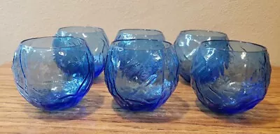 MCM Blue Crinkly Roly Poly Glasses Morgantown Seneca Driftwood Set Of 6 • $59.99