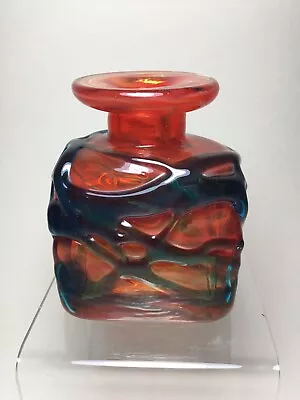 Vintage Michael Harris  Mdina Glass Vase Orange Ground With Green Trailing • £22