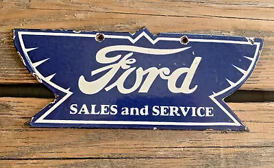 Vintage Ford Sales And Service Dealership Logo Gas Station Porcelain Oil Sign • $0.99