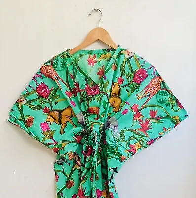 Indian Green Cotton Party Wear Kaftan Dress Women's Clothing Night Maxi Gown AU • $39.48
