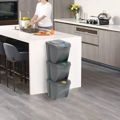 £35.99 • Buy Sorting Waste Bin Recycling Segregation Stackable Lidded Handle 20L 25L 35L 