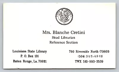 Vintage Business Card Cretini Librarian Louisiana State Library Baton Rouge • $7.99