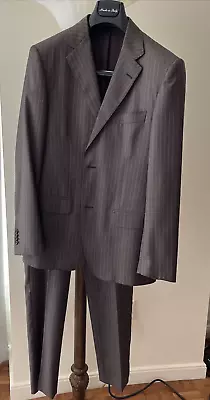 Barneys New York Piattelli  Men's Lightweight Wool Brown Pinstripe Suit 38R • $14.99