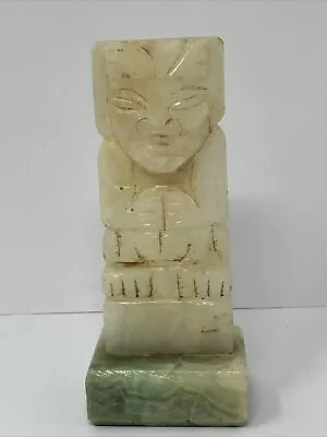 Vintage White & Green Stone Aztec Mayan Totem Carved Onyx Stone Figurine Statue • $13.67