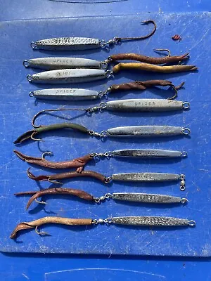Lot Of 10 Vintage SPIDER DIAMOND LURE JIGS A27 & A47 Saltwater Lead Chrome • $29.95