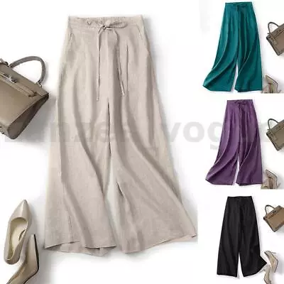 Womens 100%Cotton Chino Long Trousers High Waist Solid Casual Palazzo Pants Plus • $29.11