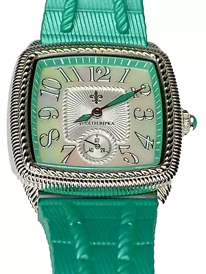 Judith Ripka 33mm Square Dial Stainless Steel Quartz Green Silicone Strap Watch • $49.99