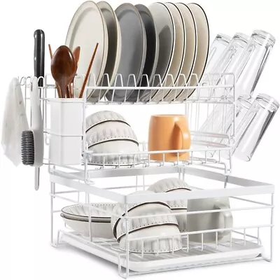 Wall Mounted Dish Drying Rack 3 Tier Stainless Steel With Cutlery Holder Durable • $95.87