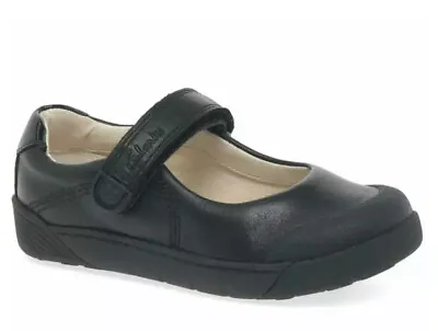 New Clarks LilFolkBud Girls Black Leather Smart Pre School Shoes Uk Size 9H EU27 • £19.99