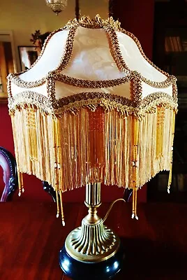 Bloomsbury. Victorian Traditional Beaded Lampshade.creamy Gold Silk Damask 14  • £175