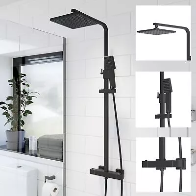 £98.97 • Buy Bathroom Thermostatic Mixer Shower Set Square Black Twin Head Exposed Valve
