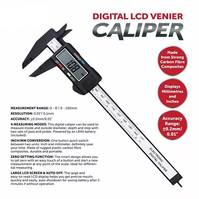 6 Inch Digital Vernier Caliper 150mm Stainless Steel Micrometer Electronic Tool • £4.95