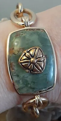Barse Bronze Green Jasper Gemstone Chain Link Bracelet Sz Small  Ming Collection • $44.99