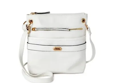 White Leather Zipper Crossbody Organizer Bag With Adjustable Strap NWT • $10