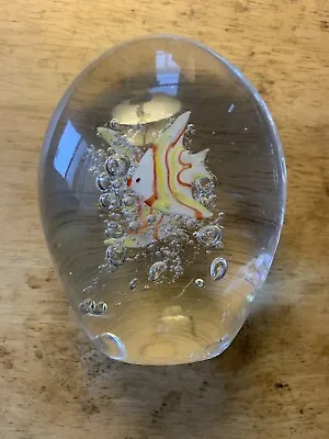 Vintage  Hand Blown Fish Art Glass Egg Paperweight Large Bubbles • $15.60