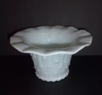 Scalloped Edge Milk Glass Planter Vase Blue Tint Bamboo Design Vtg 6 X 4  Italy • $9.99