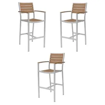 $1455.44 • Buy Home Square Aluminum Patio Bar Stool In Silver Frame & Teak Seat - Set Of 3