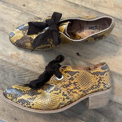 RARE Miss L-Fire Snakeskin Yellow Mule Heels Retro Rockabilly Pin-Up Size 11 • $75