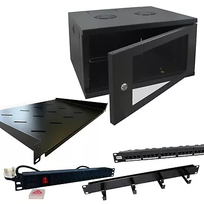 6u 450mm Deep Wall Data Cabinet PDU Shelf Data Panel & Management Bar Lot • £136.10