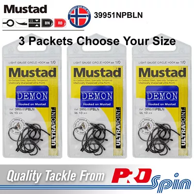 3 Pack Lots Mustad Demon Circle Hooks 39951NPBLN - Choose Same Or Mixed Sizes • $12.95