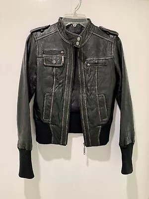 Vero Moda 100% Goat Nappa Leather Black Moto Biker Jacket Size S 160/80A • $65