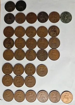 £5 • Buy British Old Pennies Job Lot 36 Old Penny Coins From 1896 To 1967 1d Coppers