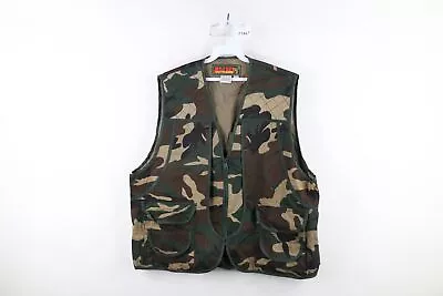 Vtg 90s Streetwear Mens XL Distressed Camouflage Full Zip Shooting Vest Jacket • $54.95