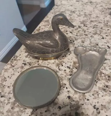 Silver Duck Jewelry Holder Mirror Lot Made In Hong Kong • $85