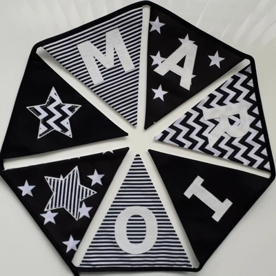 £6.75 • Buy Personalised Black & White Fabric Bunting ~ Name Gift / Baby Girl ~ Nursery