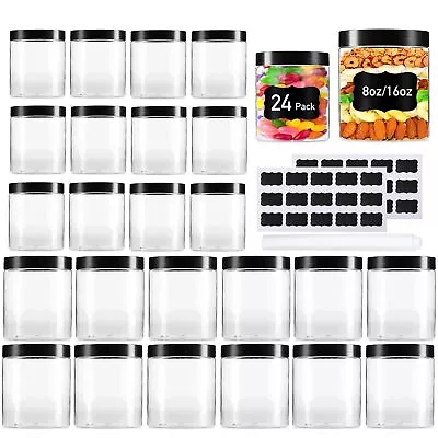 24 Pack Plastic Jars With Lids 16 Oz (12 Pack) & 8 Oz (12 Pack) Clear Plasti... • $39.62