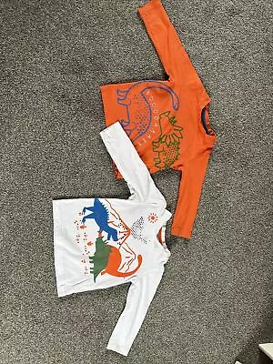 Mothercare White & Orange Dinosaur Long Sleeve T-Shirt Set Size 12-18 Months • £3.99