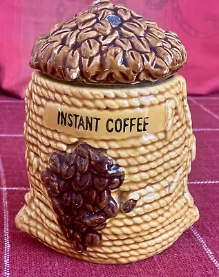 Vintage Instant Coffee Canister Jar  Cork Top Close 5.5 Inch High • $12