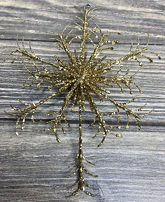 Vtg Christmas Ornament Plastic Gold Glitter Snowflake Ornate Designs 6” • $12.50